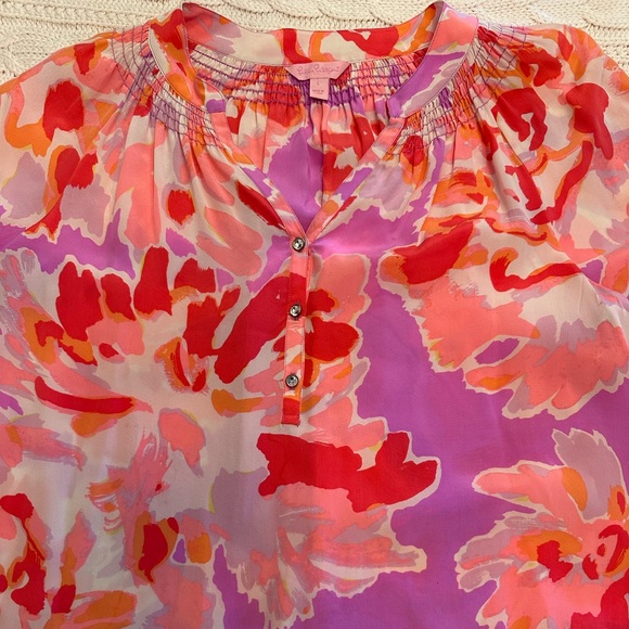 Lilly Pulitzer Silk Elsa Woman’s Blouse Pink and Purple size Large - Picture 2 of 5